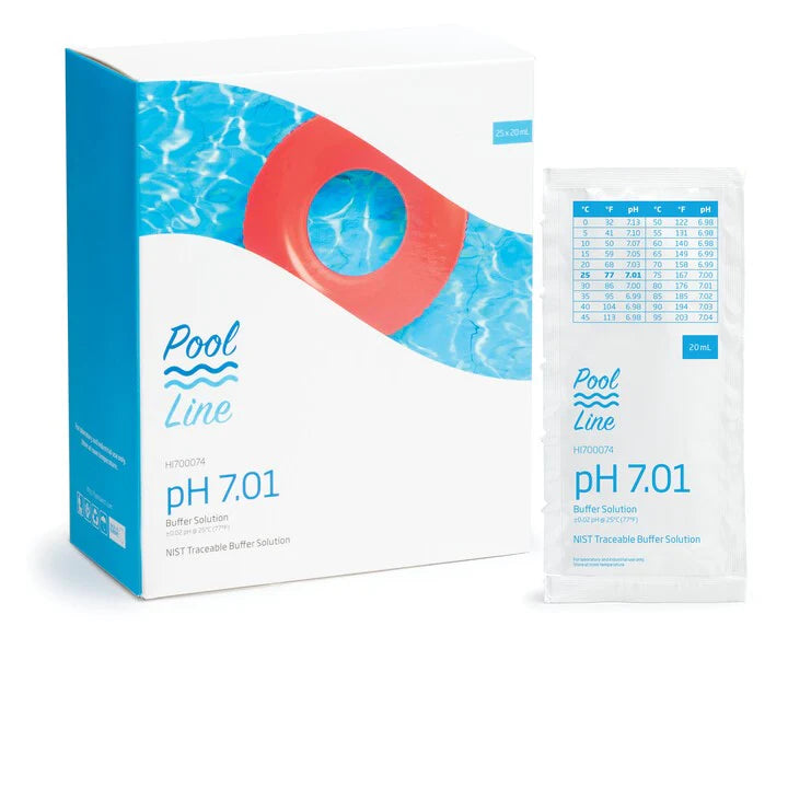 HI-700074P Pool Line 7.01 pH Buffer Solution, 25 x 20 mL sachets